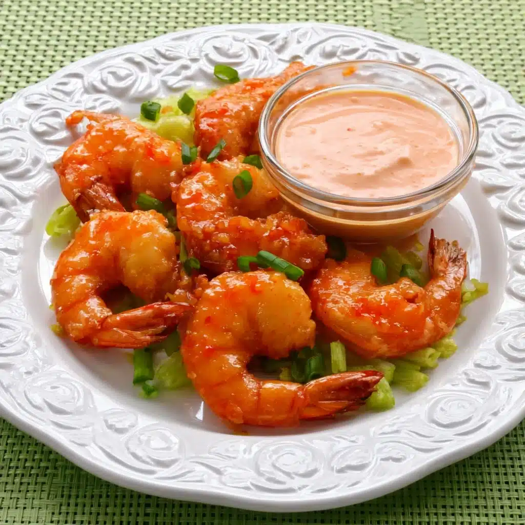 Bang Bang Sauce Recipe in white bowl with shrimp and lime
