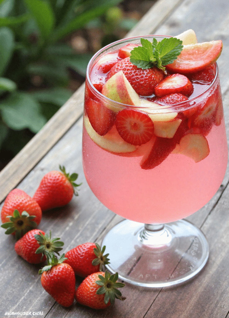 Creamy Strawberry Apple Punch Recipe in punch bowl