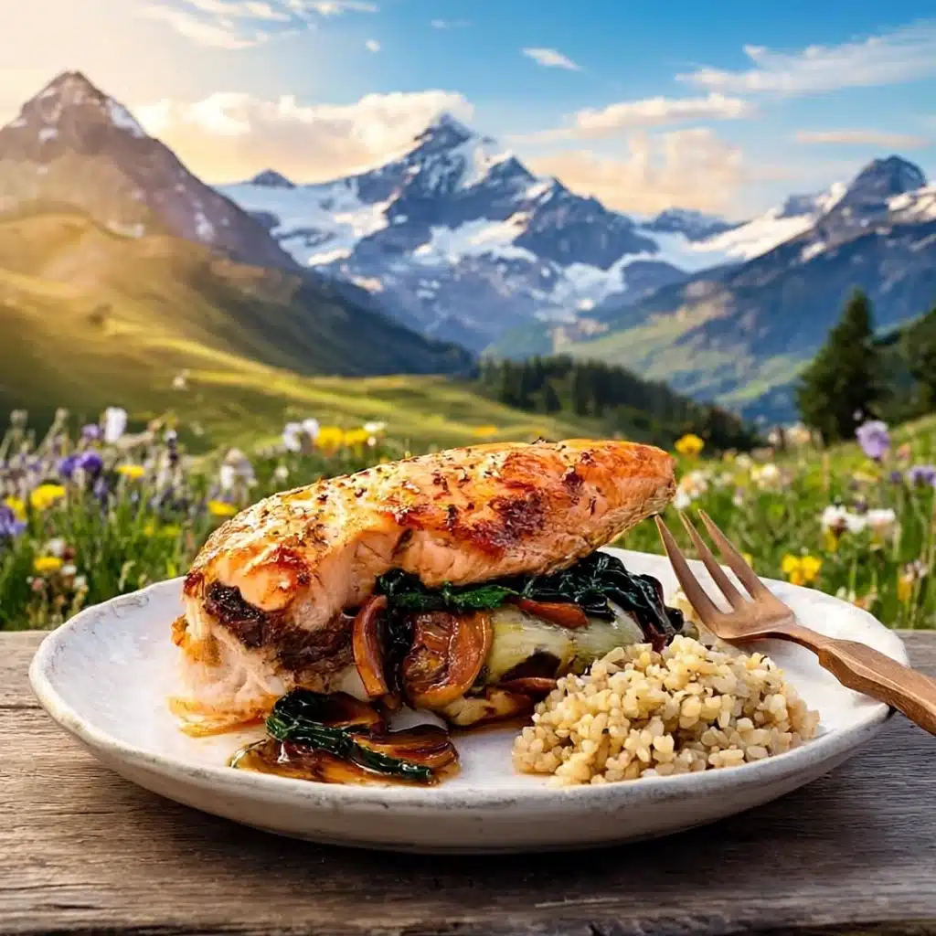 mushroom stuffed chicken breast baking