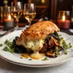 mushroom stuffed chicken breast sliced with creamy mushroom filling