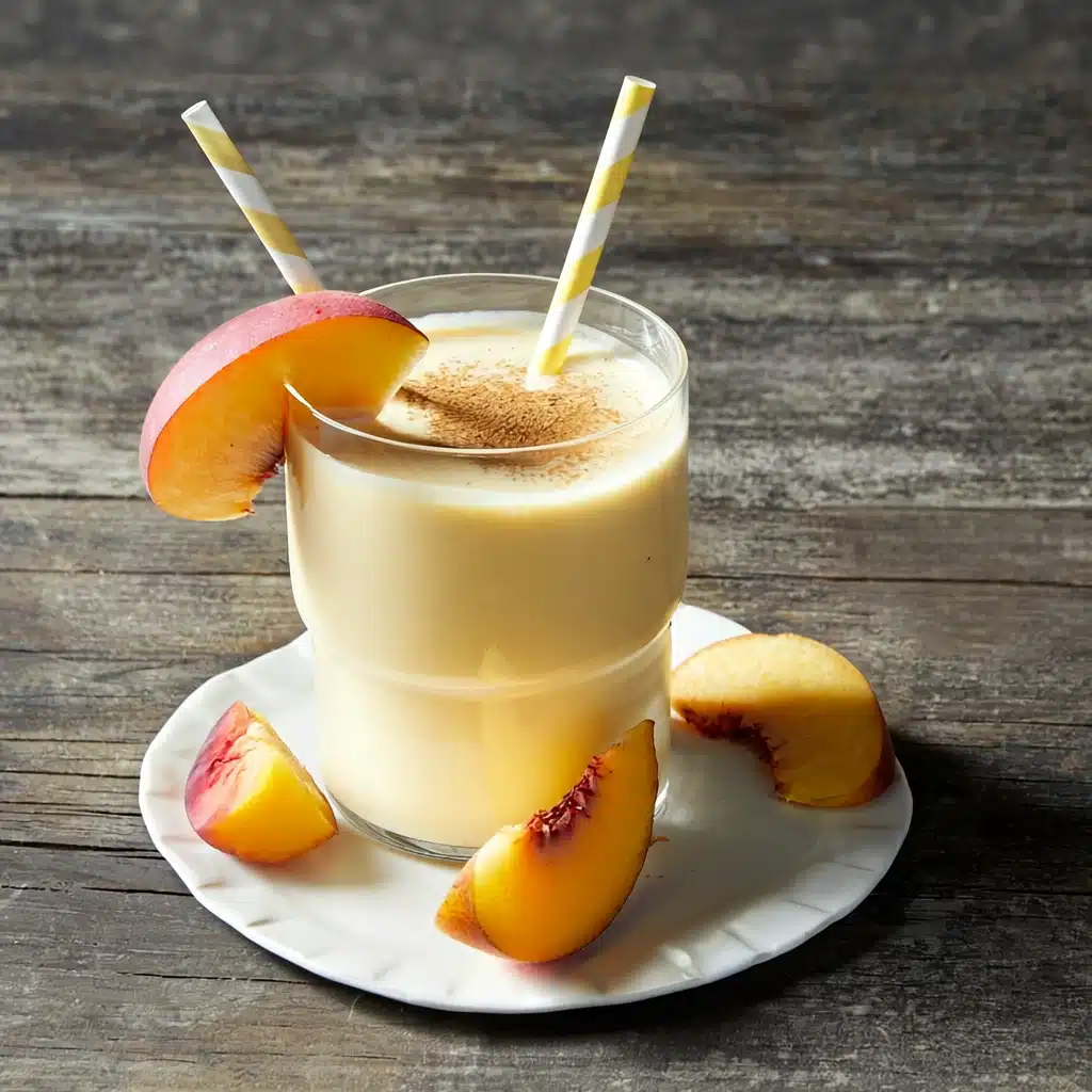 Glass of creamy peach smoothie with cinnamon on top—easy homemade metabolism booster smoothie recipe.