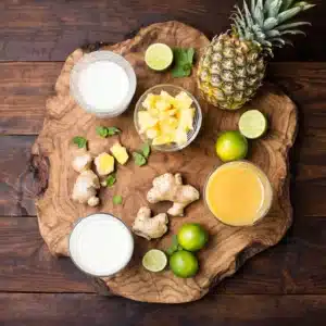 Pineapple ginger mocktail ingredients on counter