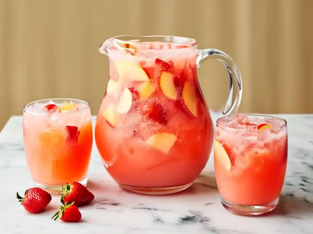 Refreshing Summer Strawberry Apple Punch with apple juice, fresh strawberries, ice, lemon juice, and mint