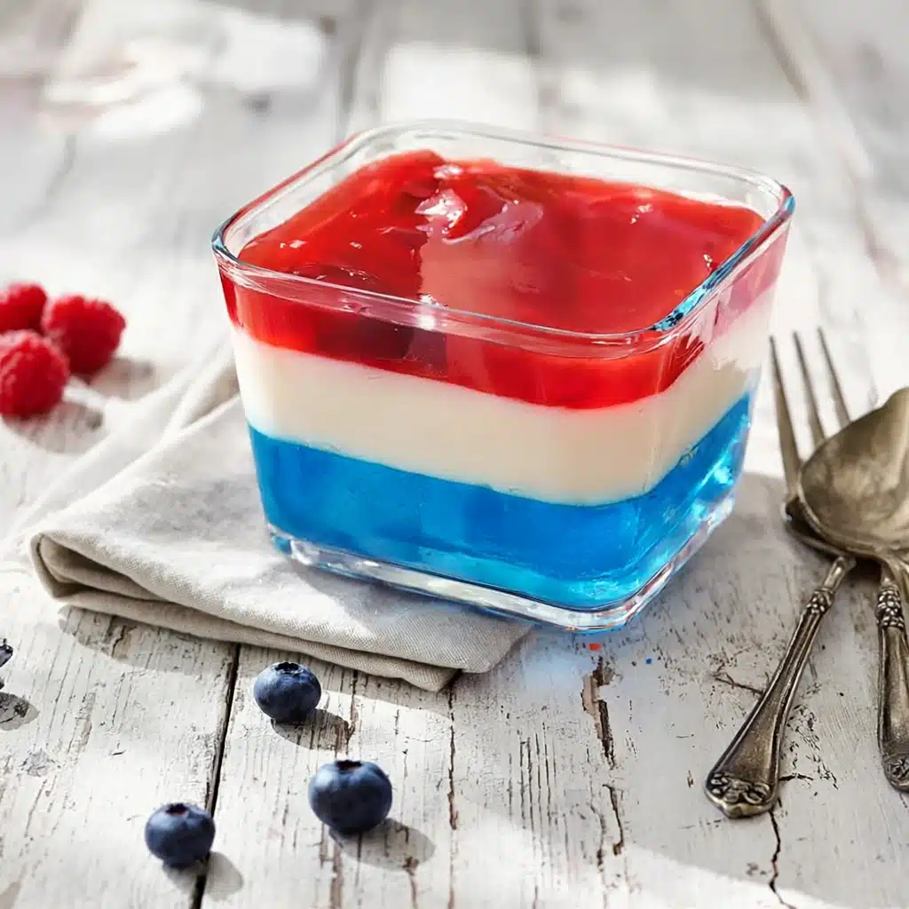 4th Of July Jello Recipe served in elegant glassware with natural light