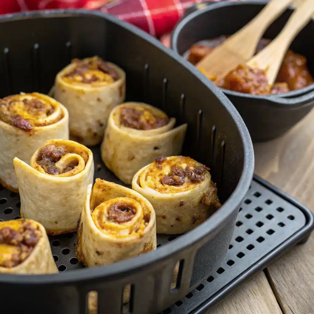 air fryer taco pinwheels golden and crispy