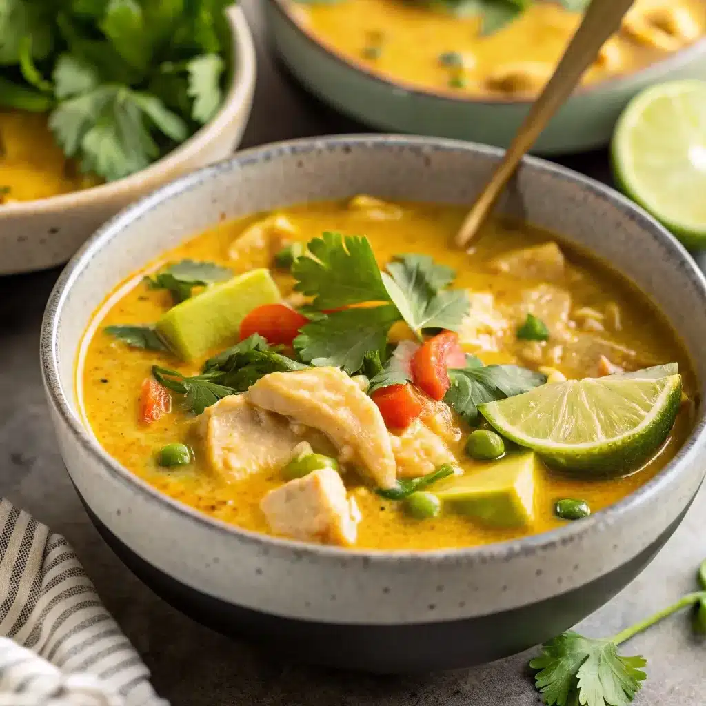 Creamy detox southwest chicken soup with avocado and lime
