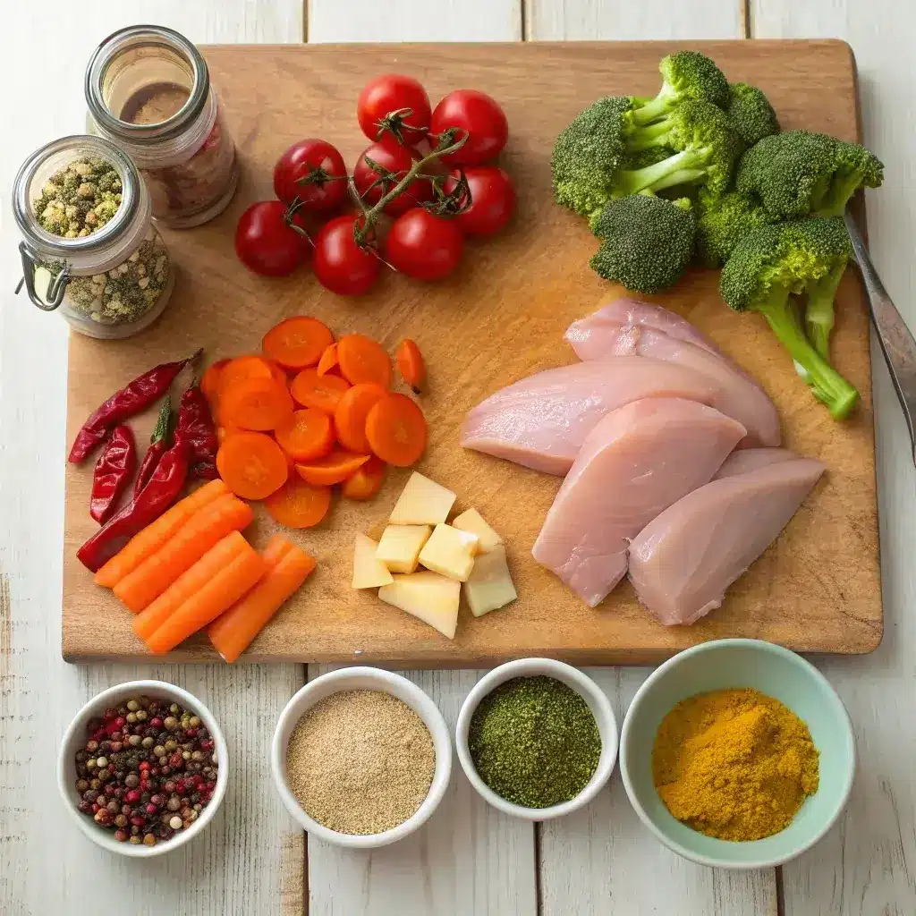 Fresh detox soup ingredients laid out for cooking