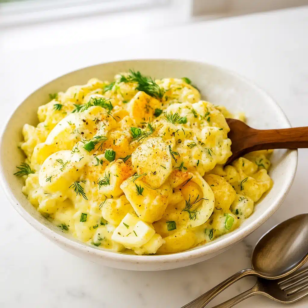 est Potato Salad Recipe in Kitchen Setting best potato salad recipe in white ceramic bowl on kitchen counter