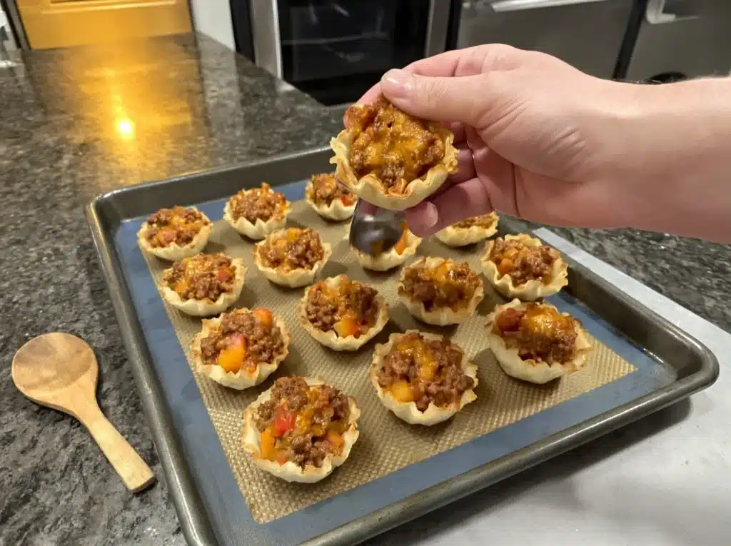 Filling Taco Ranch Bites in Phyllo Cups