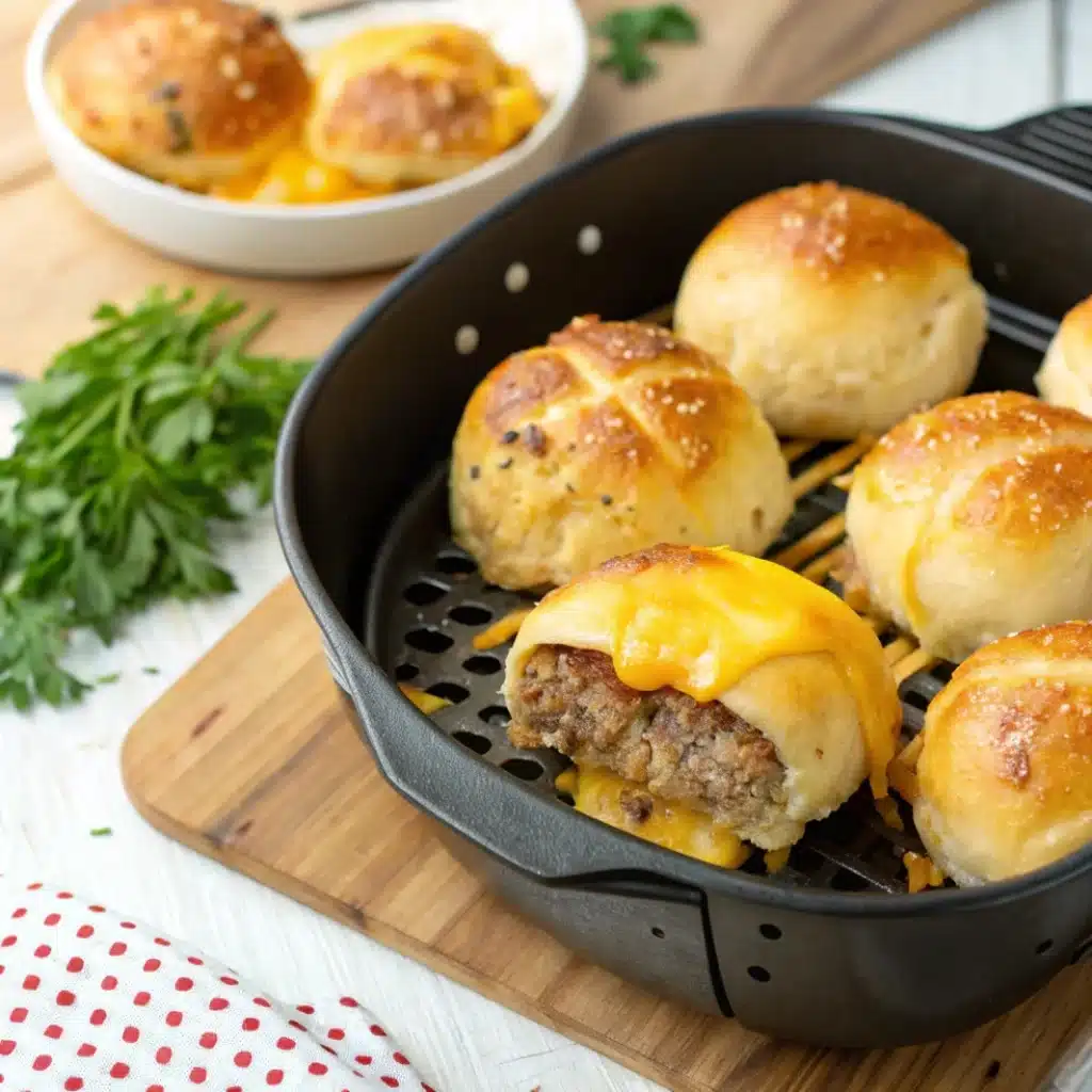 Garlic parmesan cheeseburger bombs air fryer method golden and crispy