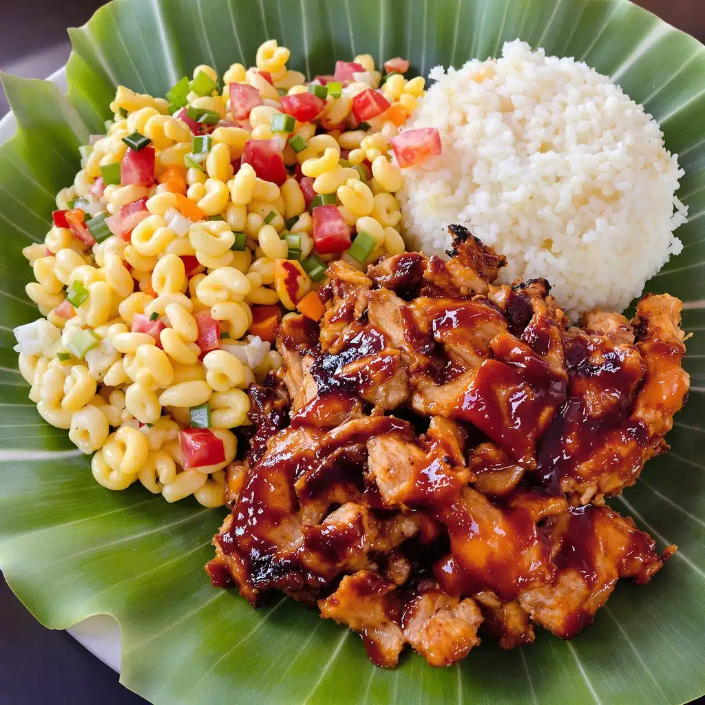 hawaiian macaroni salad recipe served with BBQ chicken