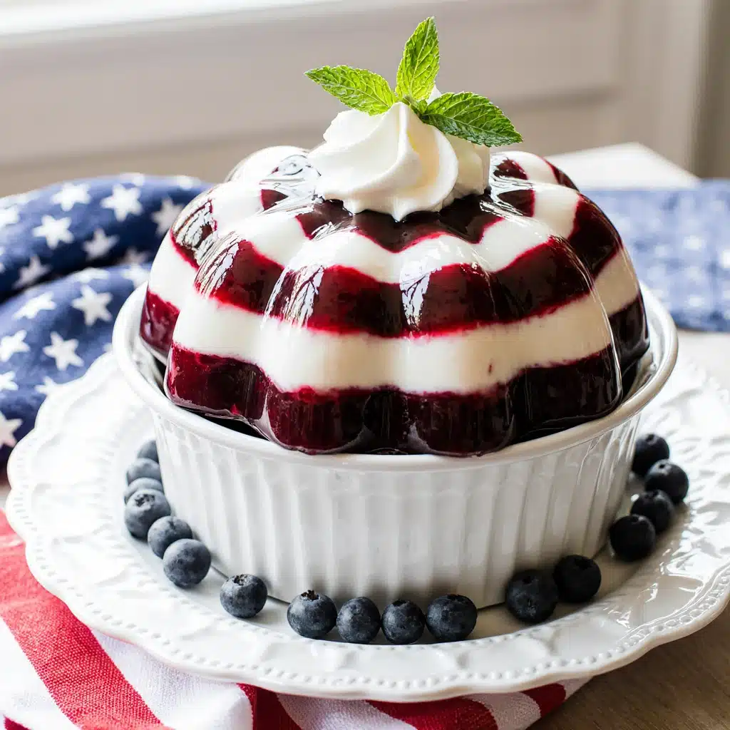 4th Of July Jello Recipe served in decorative mold with whipped cream