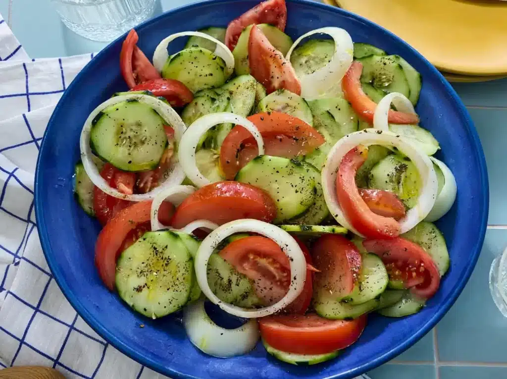 Marinated Sbarro cucumber tomato salad with herbs
