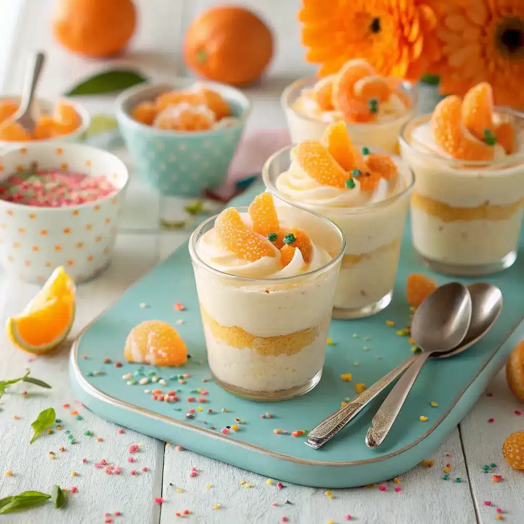 Orange creamsicle dip served in individual mini party cups