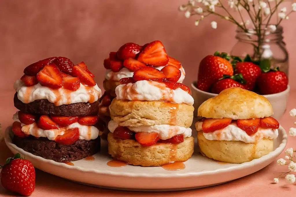 Strawberry shortcake recipe variations on a platter