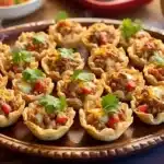 Taco Ranch Bites in Phyllo Cups beautifully arranged