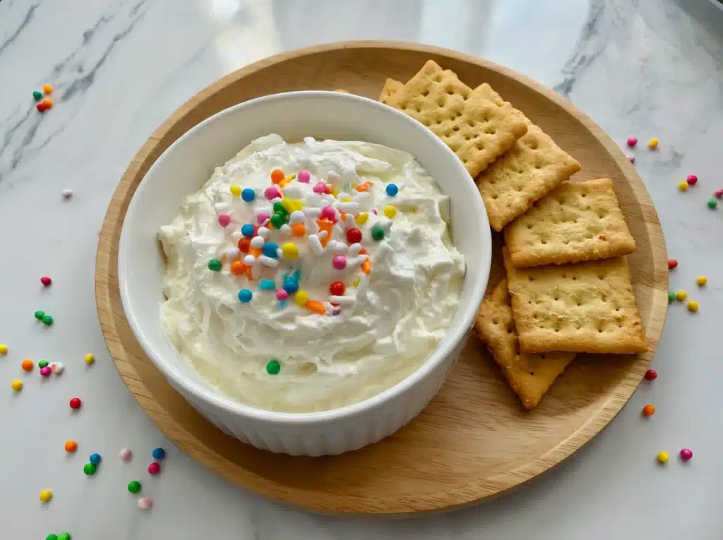 Vegan Funfetti Dip made with coconut yogurt and plant-based whipped topping