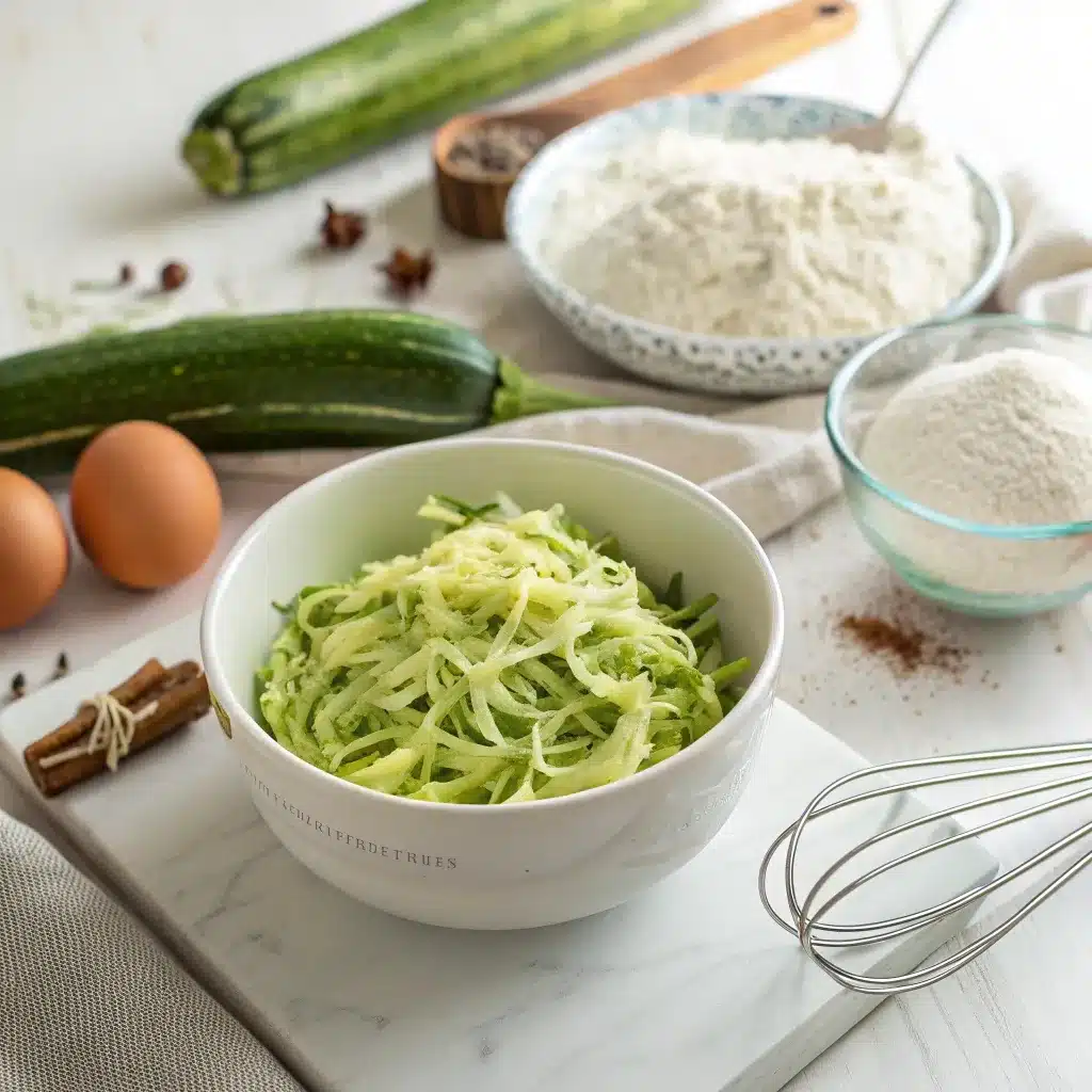 Freshly shredded zucchini ready for baking