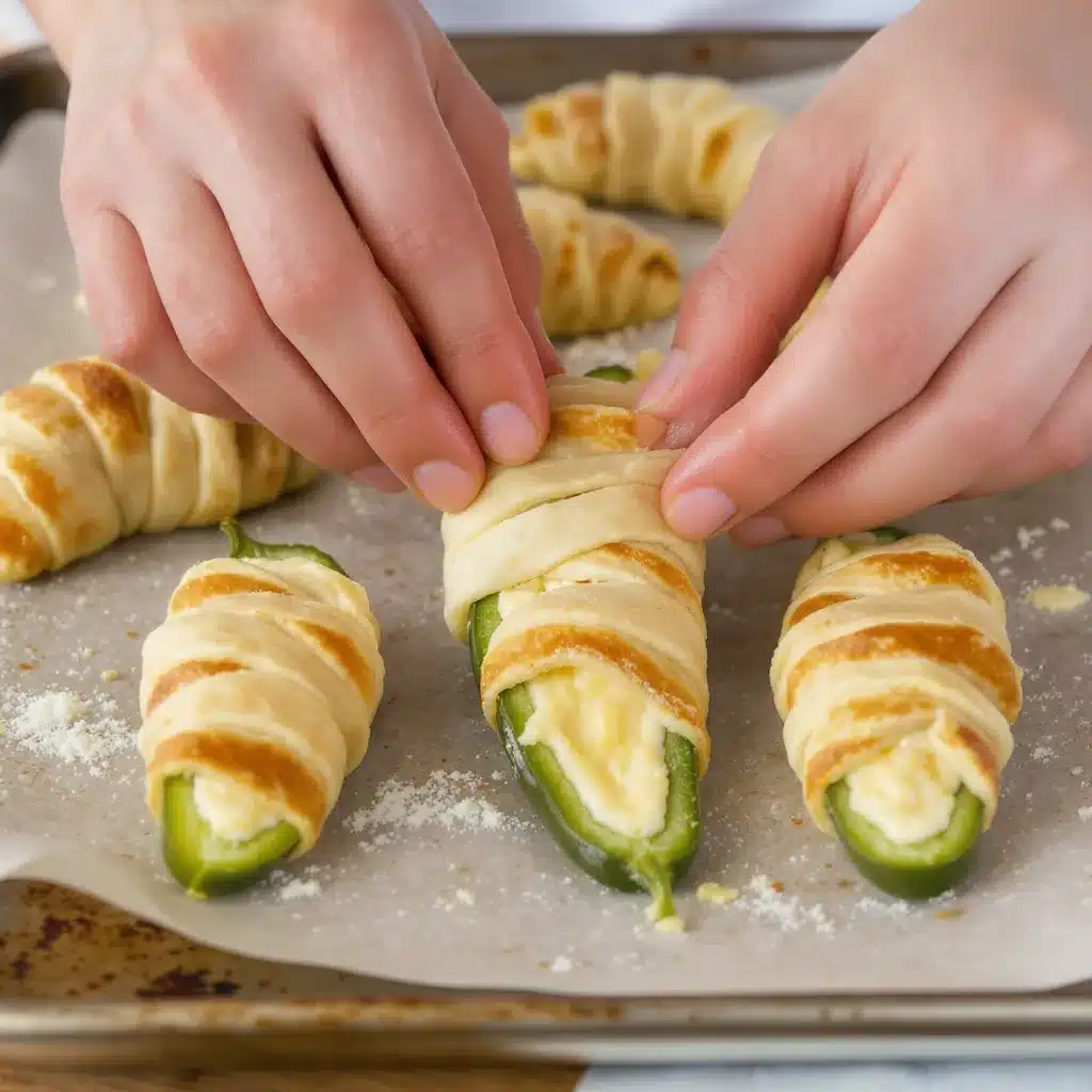 wrapping jalapeno popper mummies with crescent dough