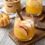 apple cider halloween punch close-up with apple slice and cinnamon stick