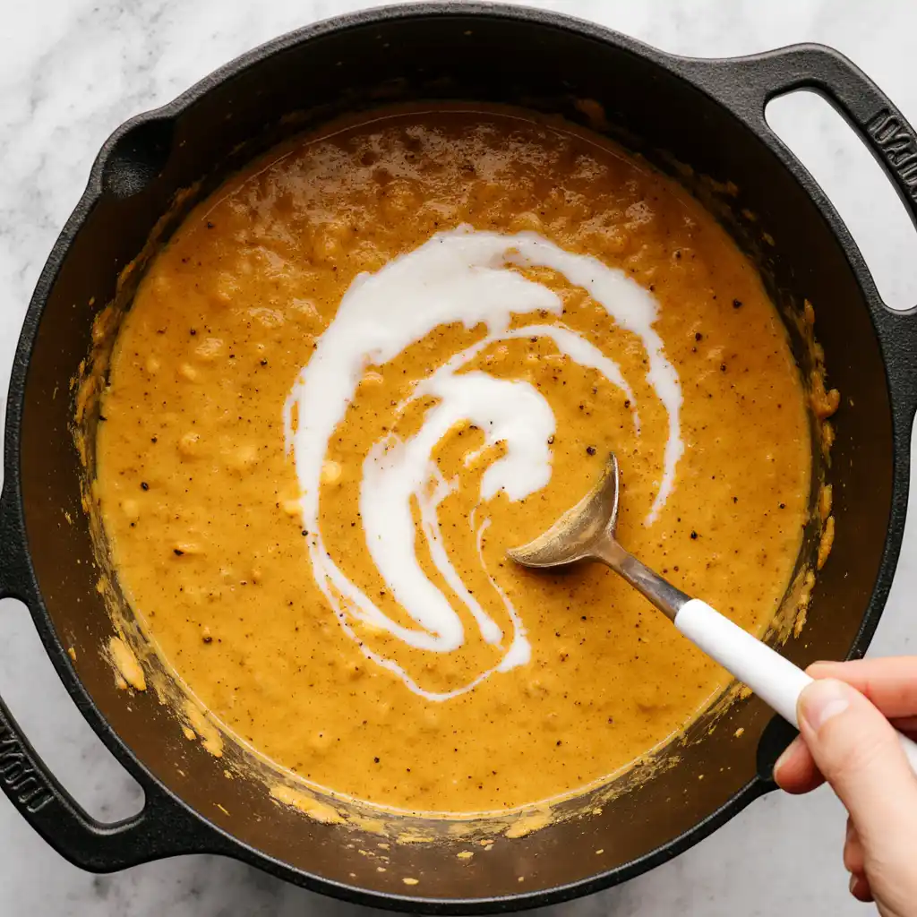 blending creamy butternut squash soup with apple
