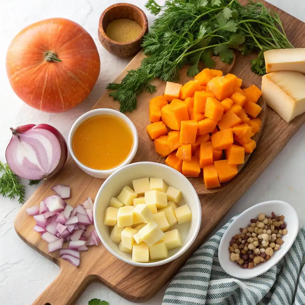 ingredients for creamy butternut squash soup with apple