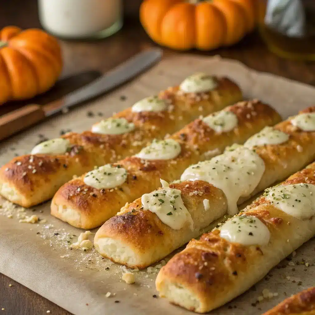 Golden cheesy Halloween breadstick bones fresh from the oven