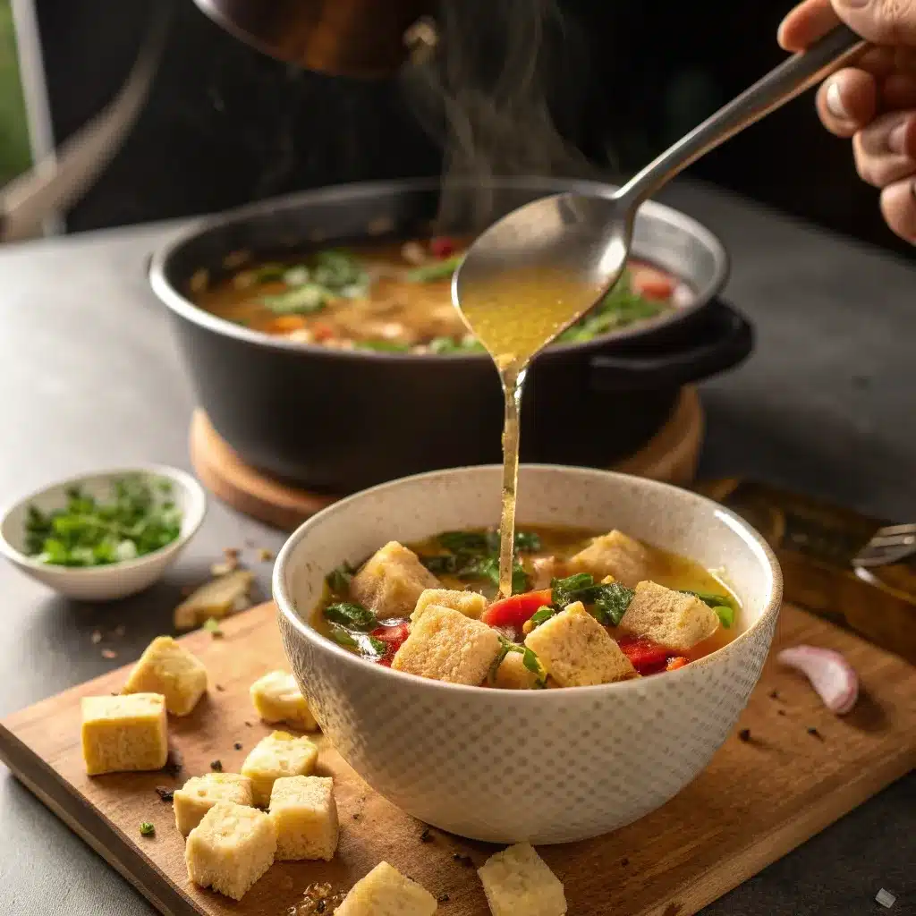 cornbread stuffing without sausage being moistened with warm broth
