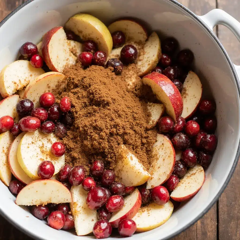 Apples and cranberries mixed with cinnamon for crisp