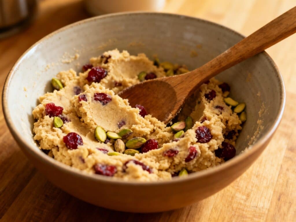 Dough for cranberry pistachio shortbread cookies