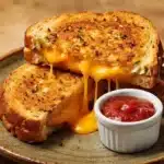 Garlic bread grilled cheese sandwich with melted cheese