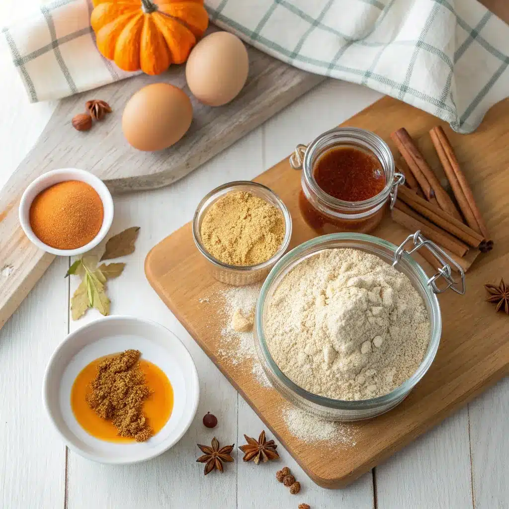 Ingredients for gluten-free pumpkin muffins with oat flour