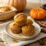 Gluten-Free Pumpkin Muffins with Oat Flour stacked on a rustic table