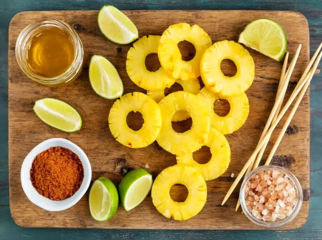 Pineapple rings and seasonings ready for grilling