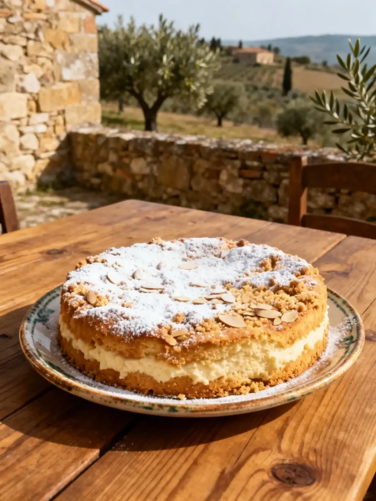 Italian Almond Ricotta Cake on rustic table
