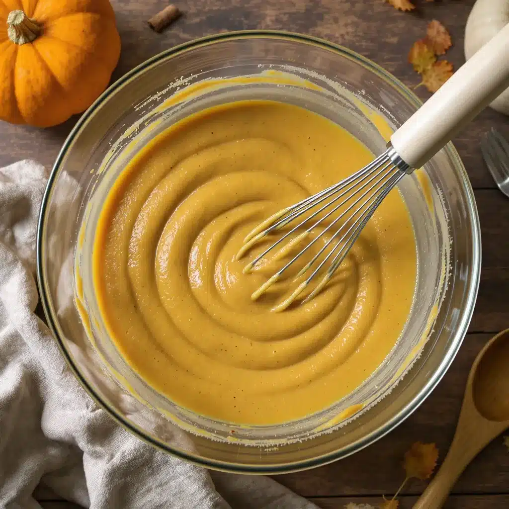 mixing oat flour pumpkin pancake batter in a bowl