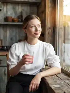 Chef Adriana drinking pink salt water in morning ritual