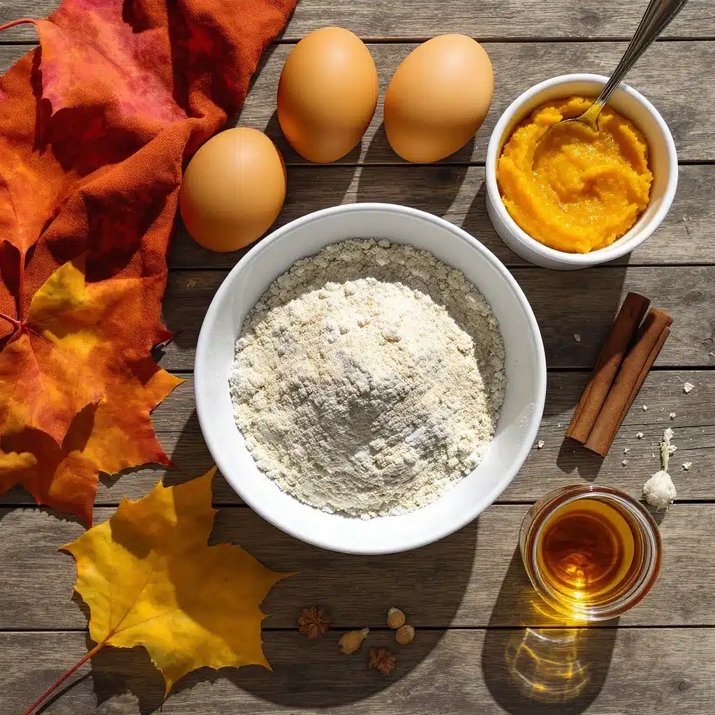 oat flour, pumpkin puree, eggs, spices, and syrup for pancakes