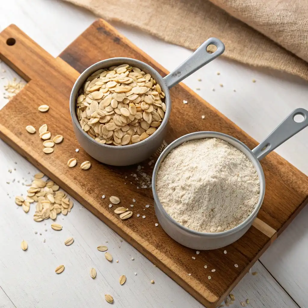 oats and oat flour side by side conversion