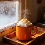Orange hot chocolate recipe in a cozy winter kitchen
