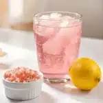 Glass of pink salt trick water for morning detox