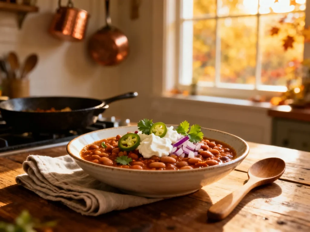 finished bowl of pinto bean chili recipe