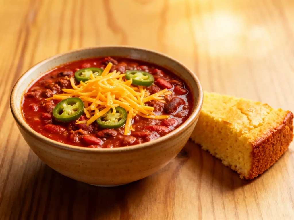 served bowl of pinto bean chili