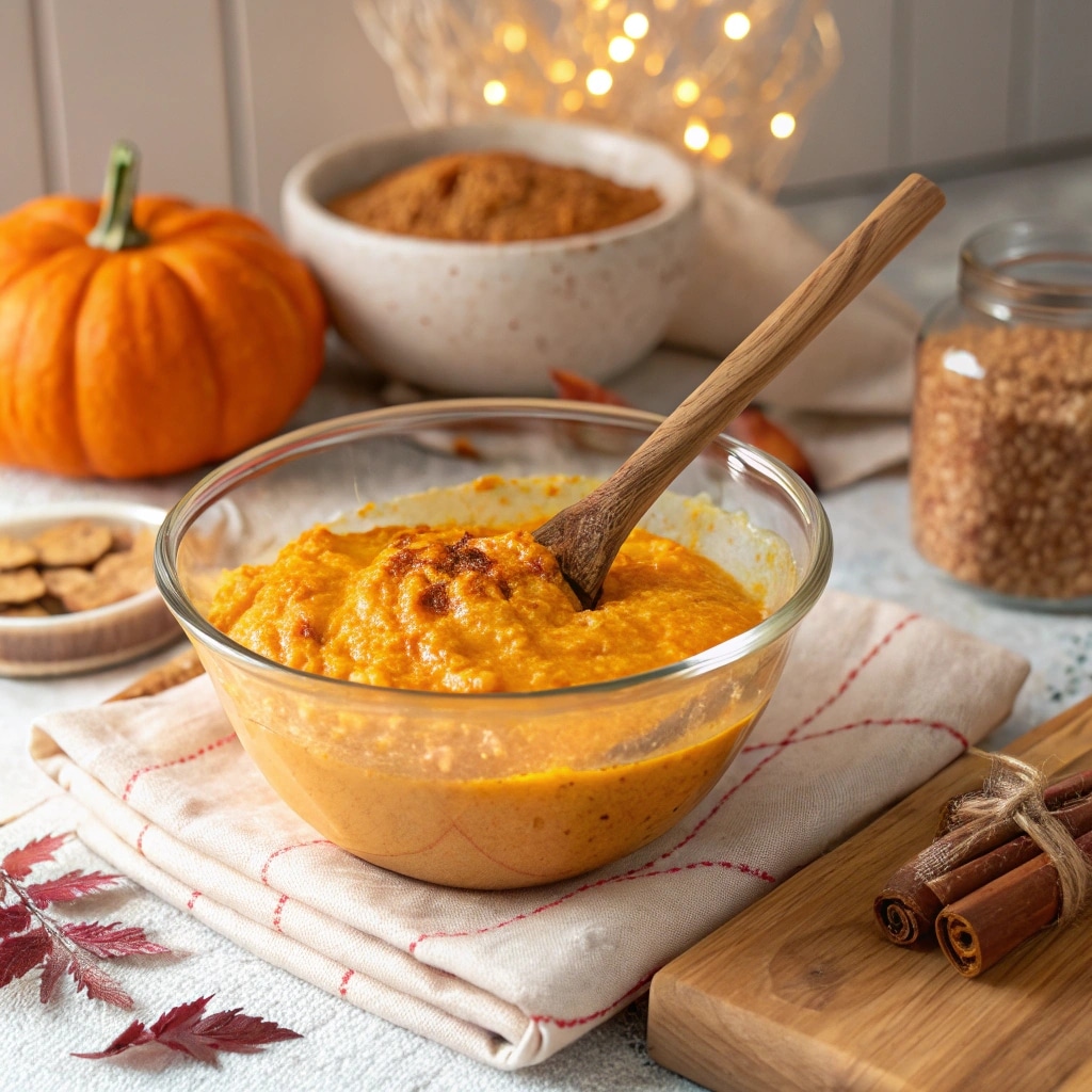 Mixing pumpkin baked oatmeal batter with oat flour