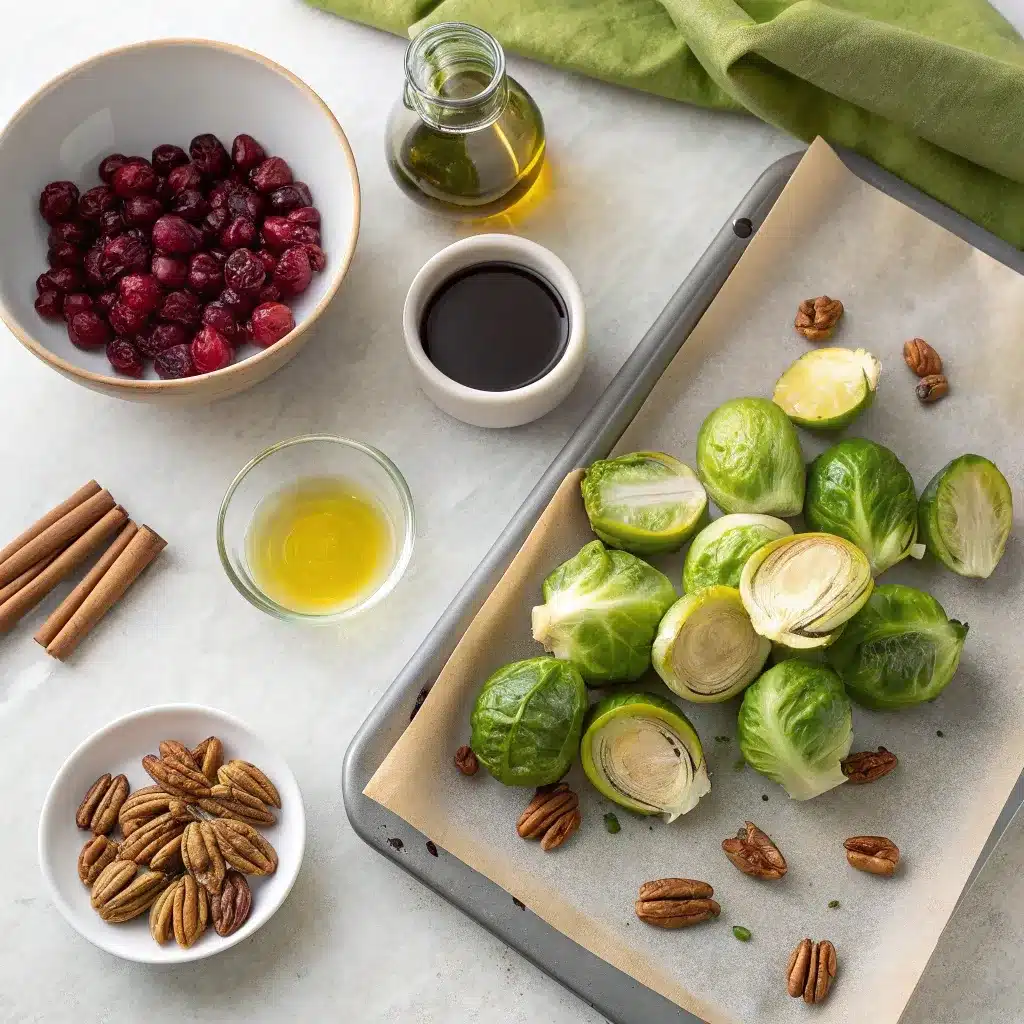 roasted brussels sprouts with cranberry and pecans
