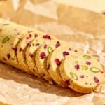 Sliced cranberry pistachio cookie dough