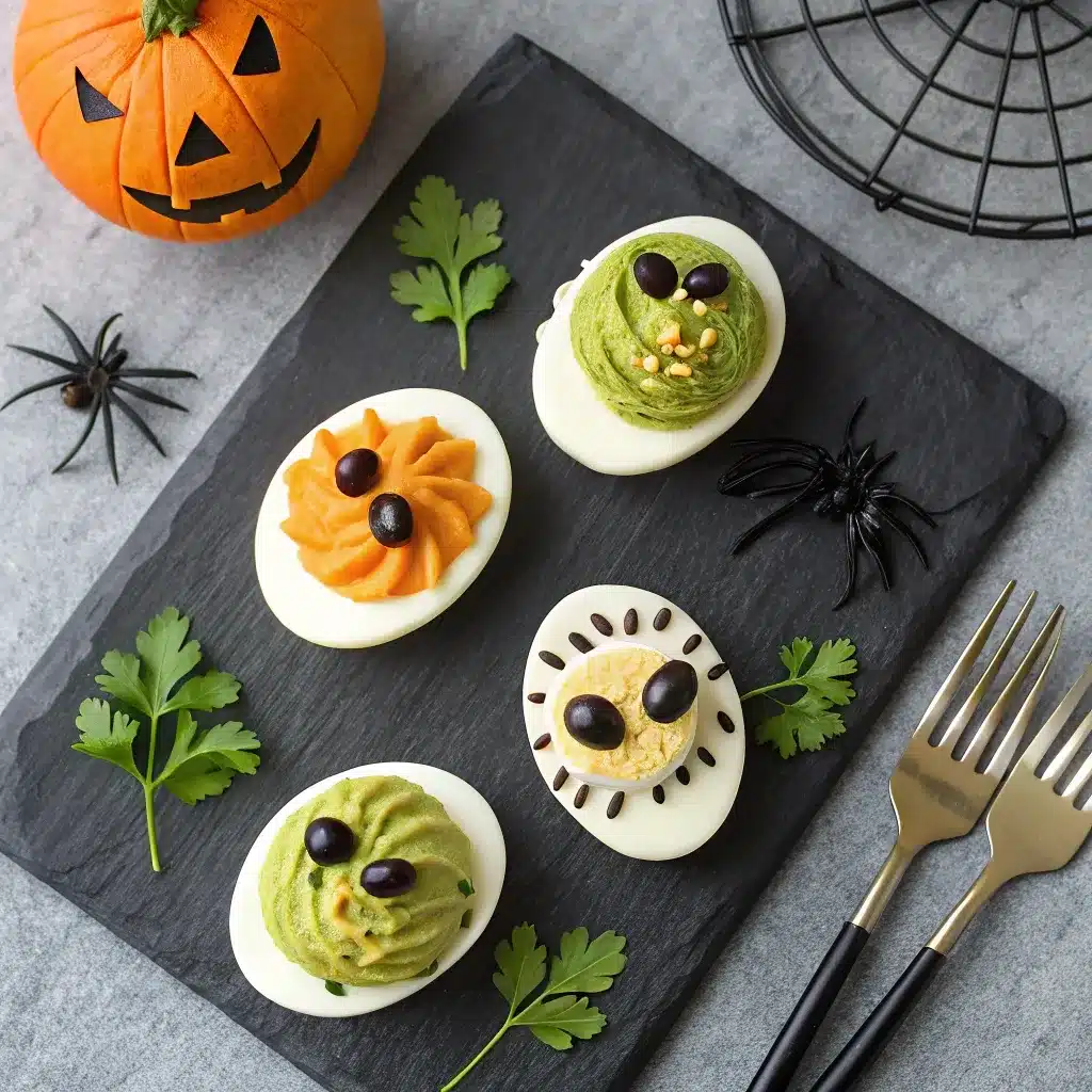 Four spooky deviled egg styles for Halloween