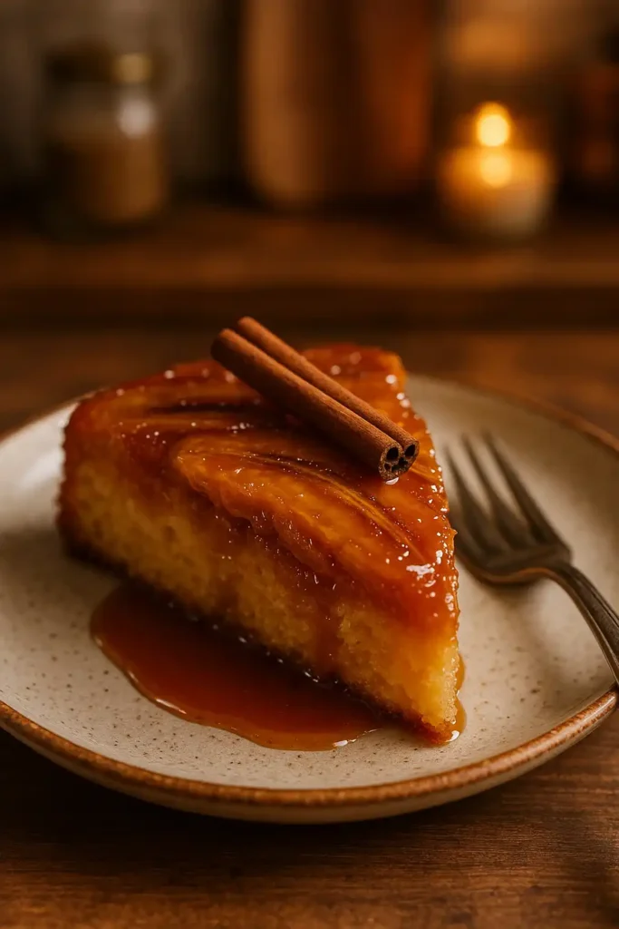 Single slice of banana upside down cake