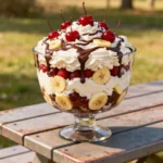 Banana Split Fluff Salad Recipe in a trifle bowl