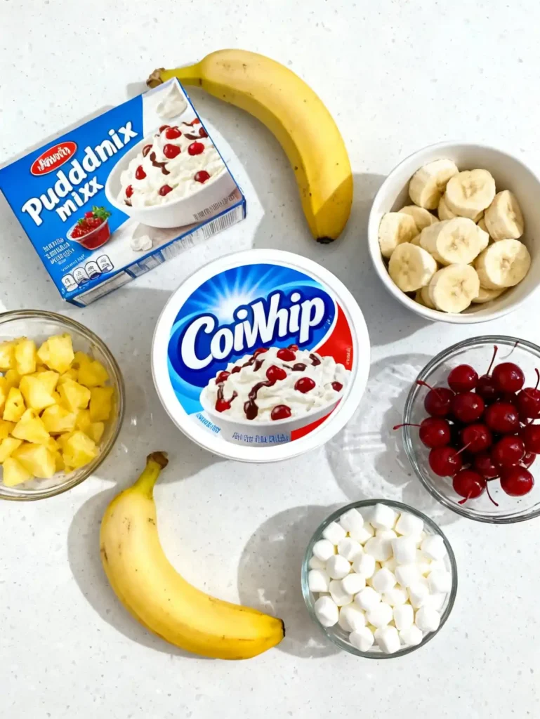 Ingredients for banana split fluff salad